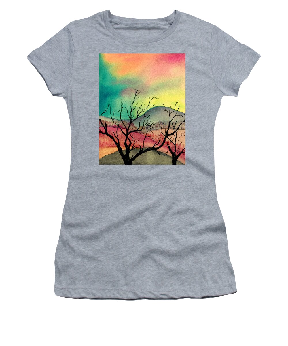 Landscape Women's T-Shirt featuring the painting October Sky #1 by Brenda Owen