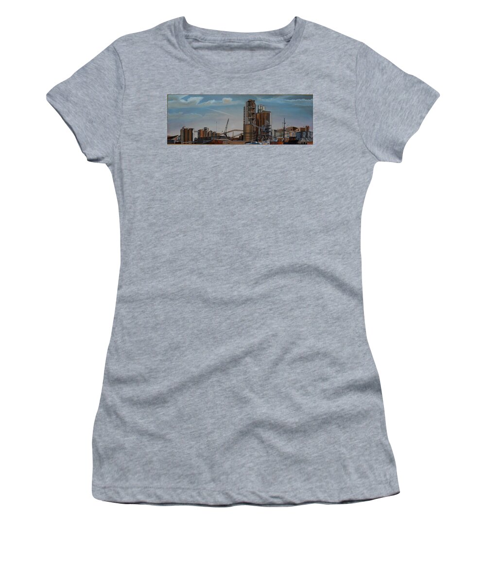 Industrial Landscape Women's T-Shirt featuring the painting Port of Seattle #2 by Thu Nguyen