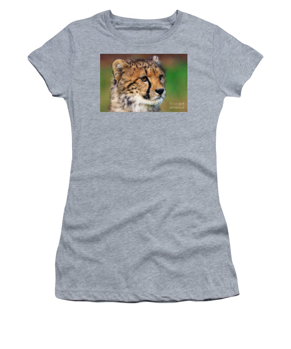 Portrait Women's T-Shirt featuring the photograph Portrait of a cheetah cub #1 by Nick Biemans