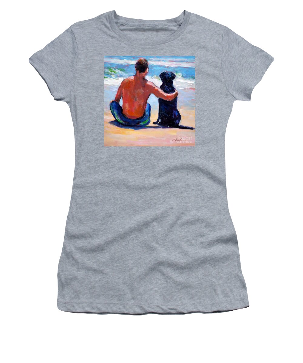 Surf Dog Women's T-Shirt featuring the painting Sand Sea You Me #1 by Molly Poole