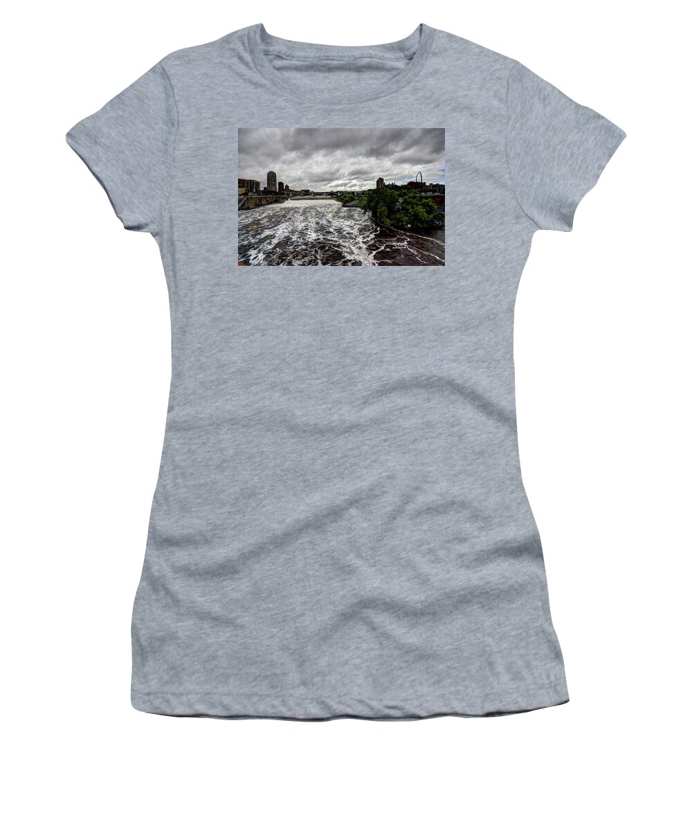 Mn Waterfall Women's T-Shirt featuring the photograph St Anthony Falls #1 by Amanda Stadther