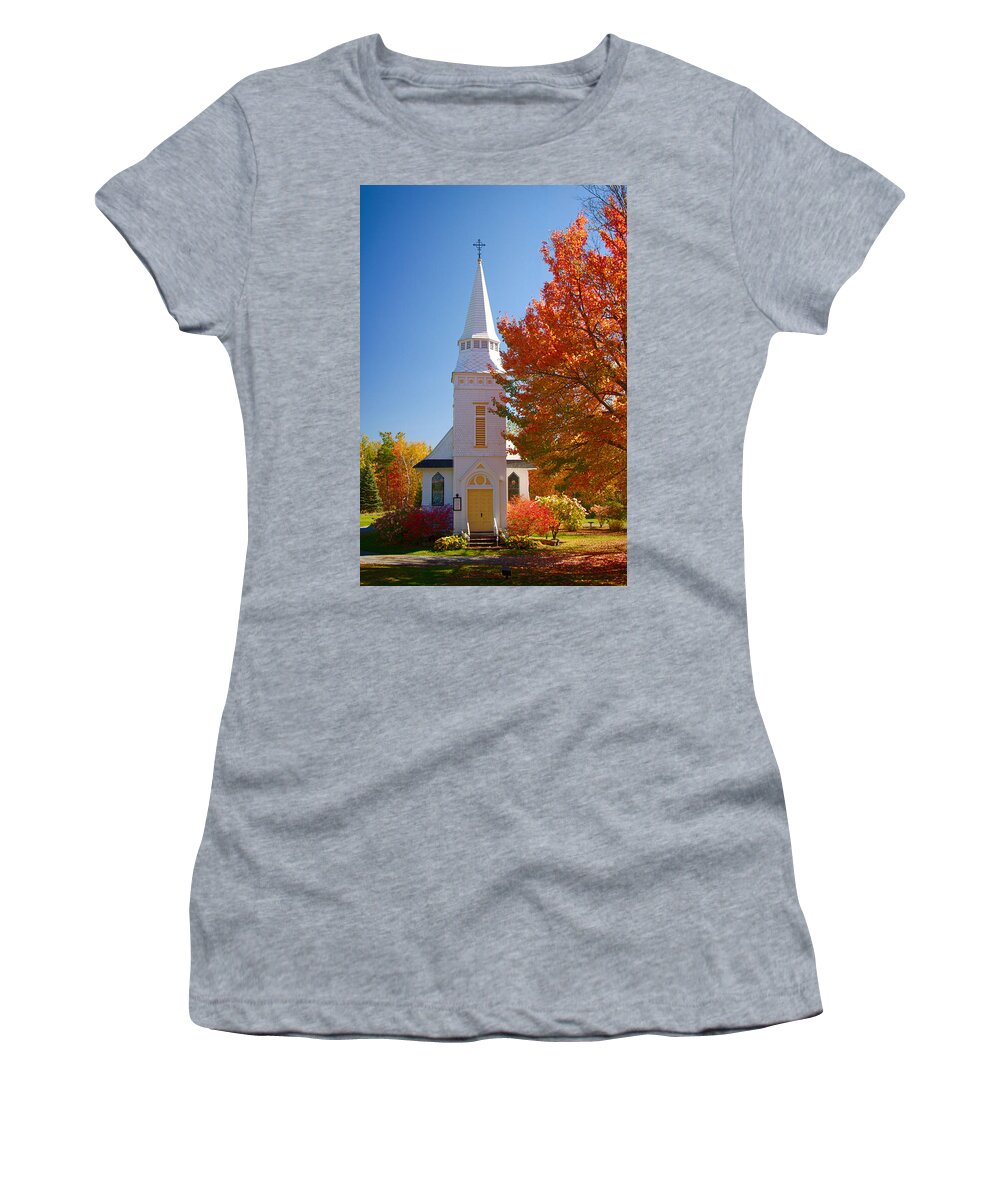 Autumn Foliage New England Women's T-Shirt featuring the photograph St Matthew's in Autumn splendor #2 by Jeff Folger