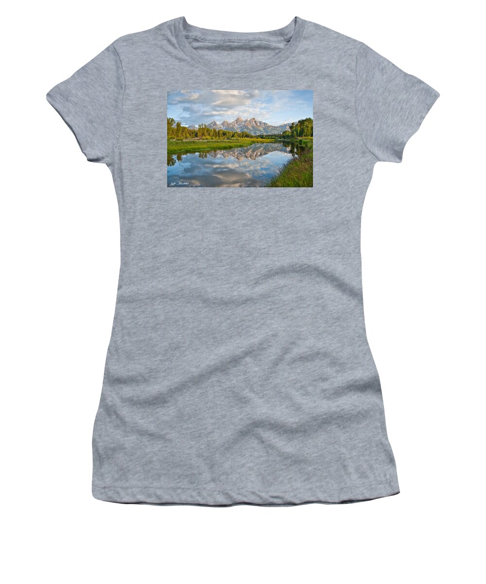 Awe Women's T-Shirt featuring the photograph Teton Range Reflected in the Snake River #2 by Jeff Goulden