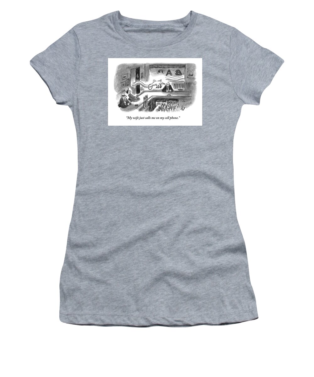 Caption Contest Tk Women's T-Shirt featuring the drawing Two Men Observe Another Sitting Alone On One Side #1 by Frank Cotham