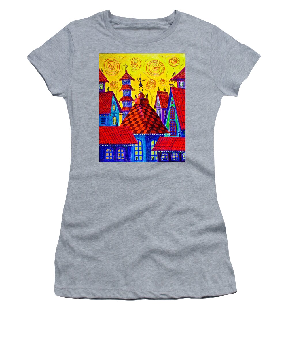 Magic Town Women's T-Shirt featuring the painting 1099 Magic Town 4 - gilded by Maxim Komissarchik