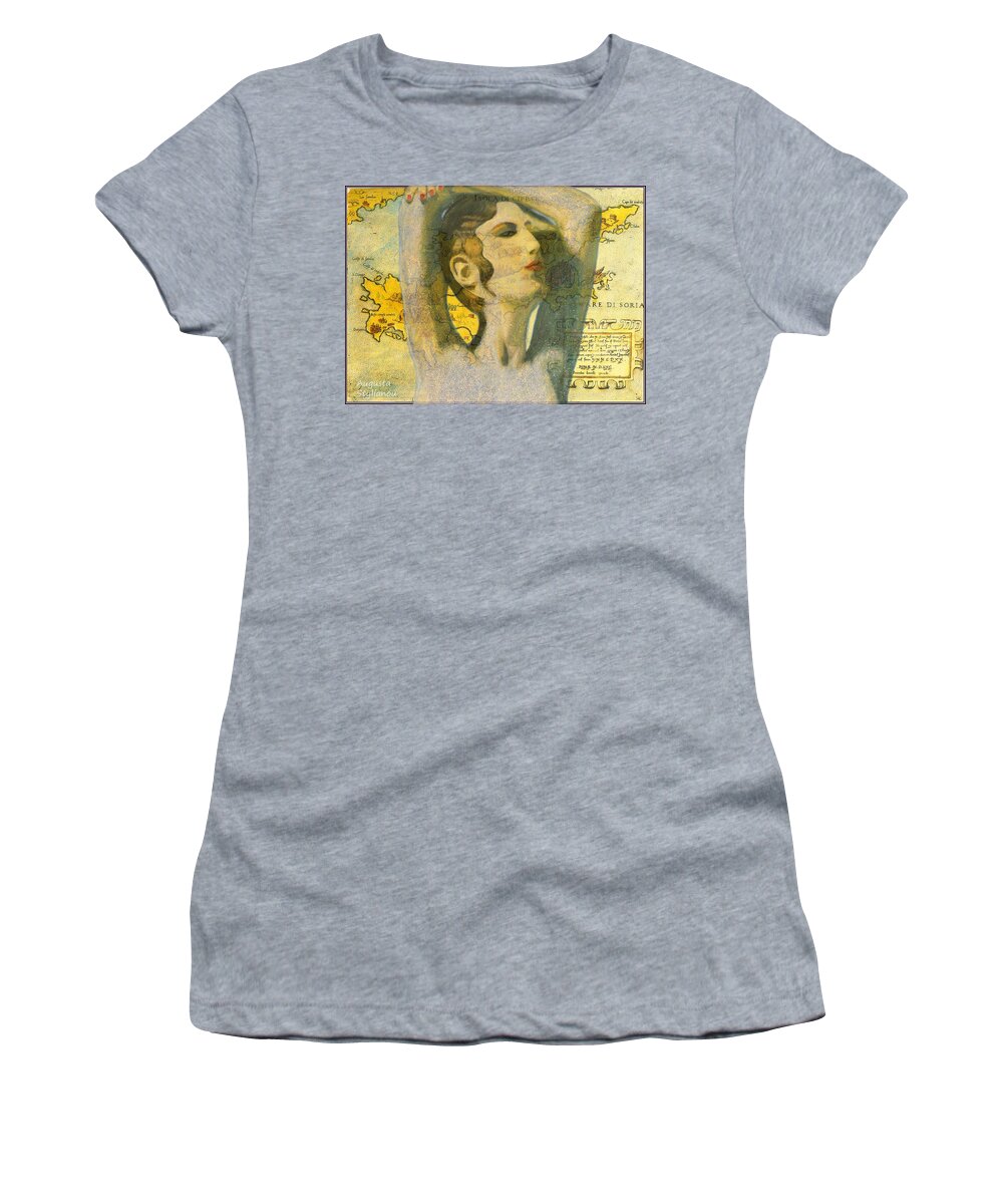 Augusta Stylianou Women's T-Shirt featuring the painting Ancient Cyprus Map and Aphrodite #14 by Augusta Stylianou