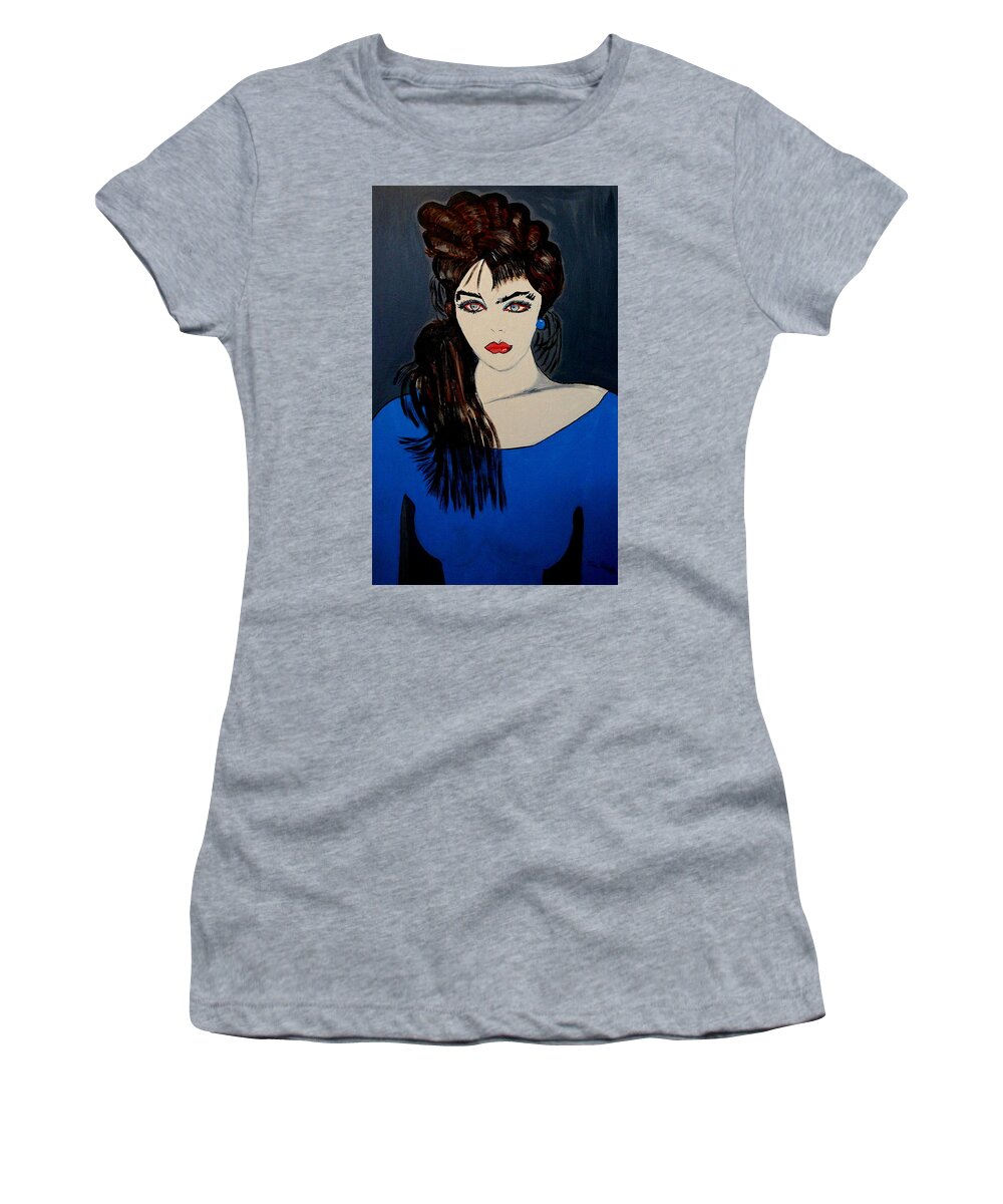 Pretty Blue Eyes Women's T-Shirt featuring the painting Pretty Blue Eyes by Nora Shepley