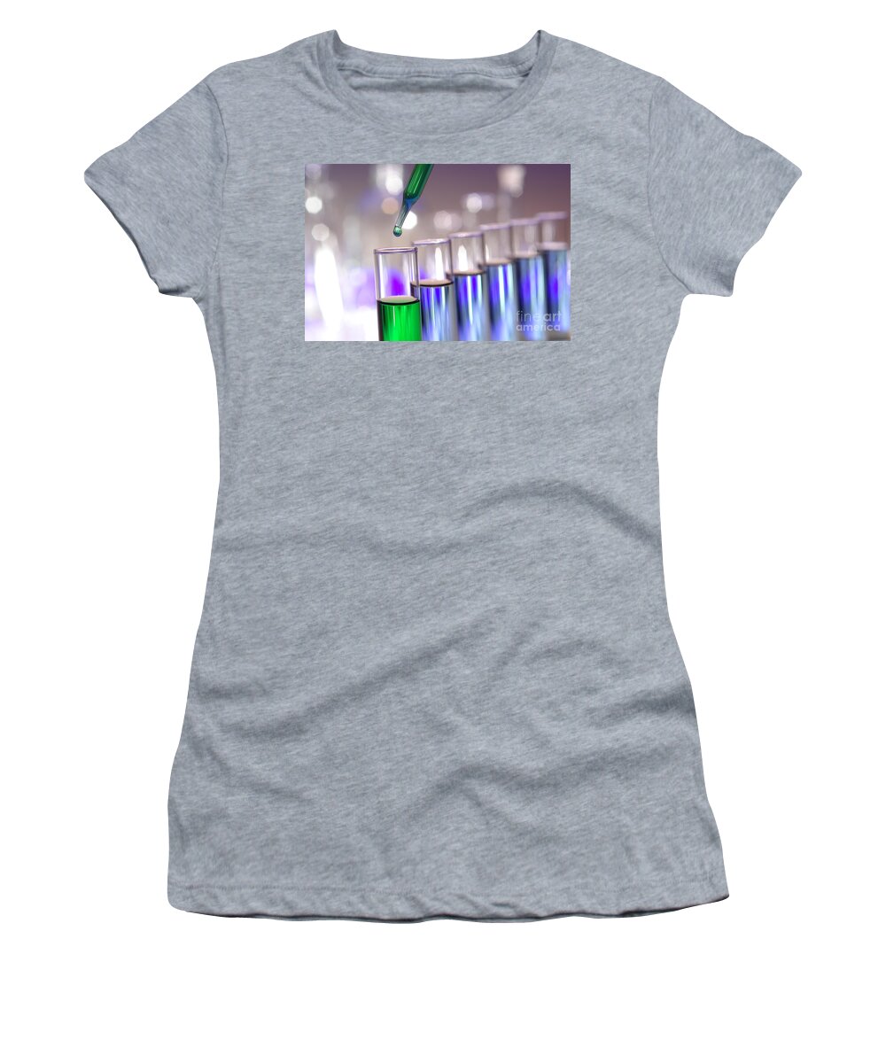 Test Women's T-Shirt featuring the photograph Laboratory Test Tubes in Science Research Lab #17 by Science Research Lab
