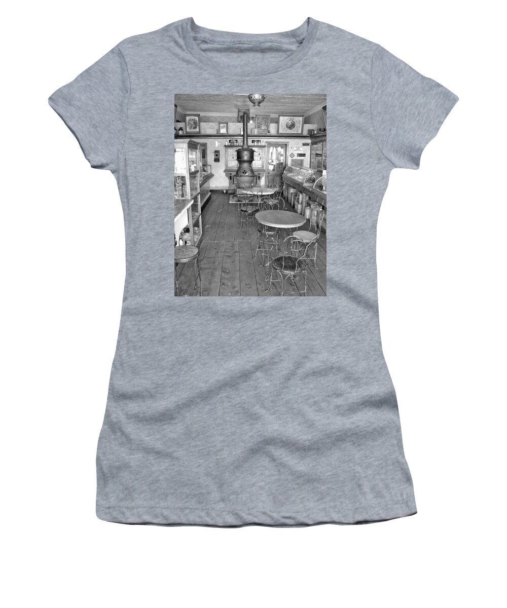 Vintage Drug Store Pictures Women's T-Shirt featuring the photograph 1880 Drug Store Black and White by Ken Smith
