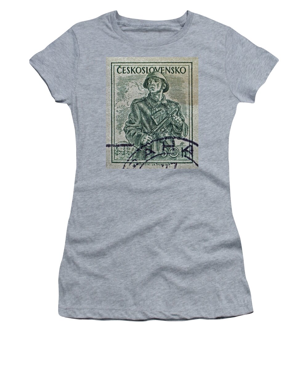 1954 Women's T-Shirt featuring the photograph 1954 Czechoslovakian Soldier Stamp by Bill Owen