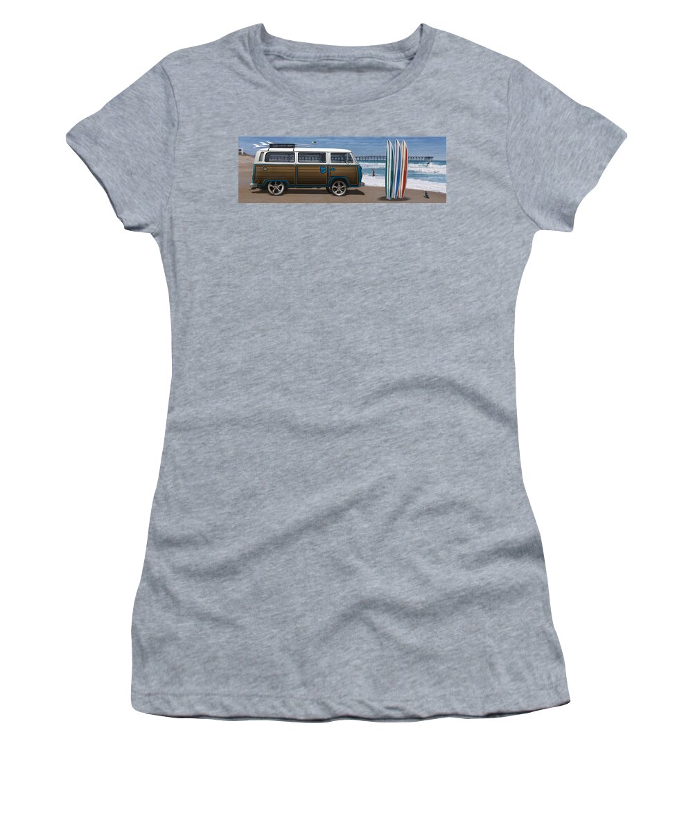 1970 Vw Bus Women's T-Shirt featuring the photograph 1970 VW Bus Woody by Mike McGlothlen