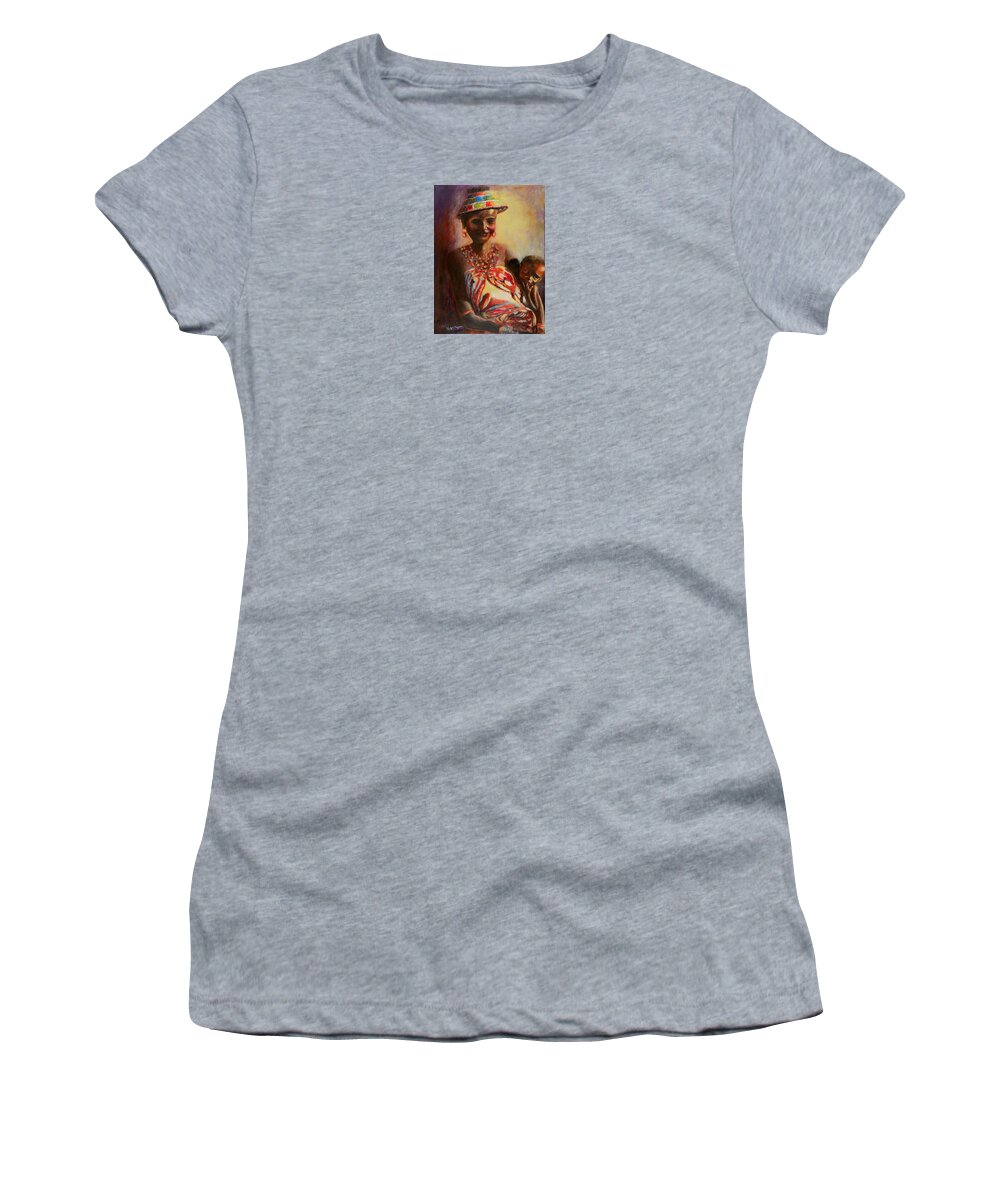 African Mother Women's T-Shirt featuring the painting African Mother and Child by Sher Nasser