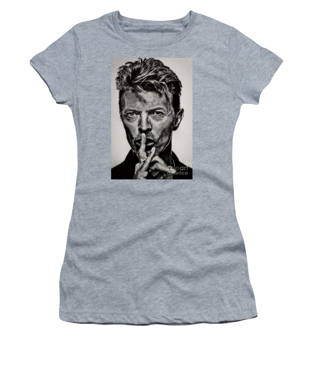 David Bowie Women's T-Shirt featuring the drawing David Bowie - Pencil Abstract by Doc Braham