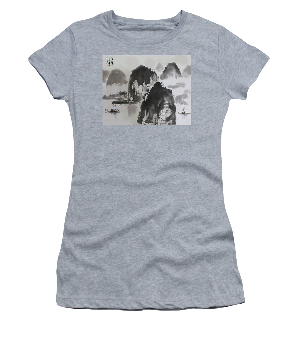 Ink And Washing Painting Women's T-Shirt featuring the photograph Li River #1 by Yufeng Wang
