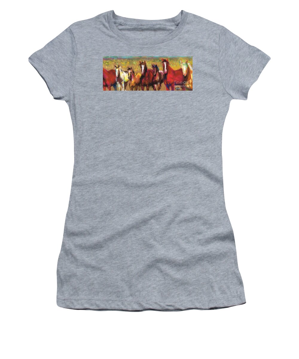 Horses Women's T-Shirt featuring the painting Mares and Foals by Frances Marino