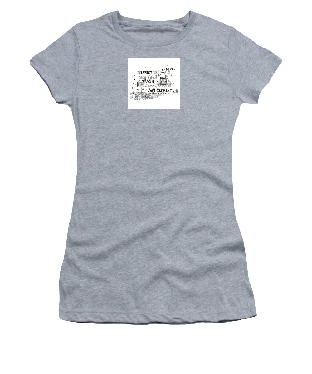 Packyourtrashdrawing Women's T-Shirt featuring the drawing Pack your trash #3 by Paul Carter