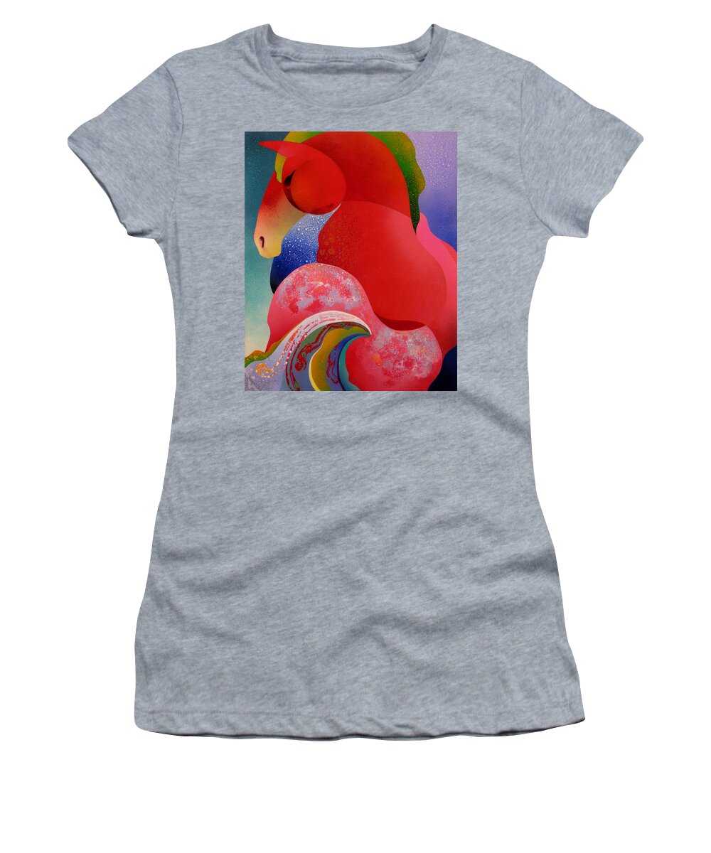 Horse Women's T-Shirt featuring the painting Red Equus #2 by Fred Chuang