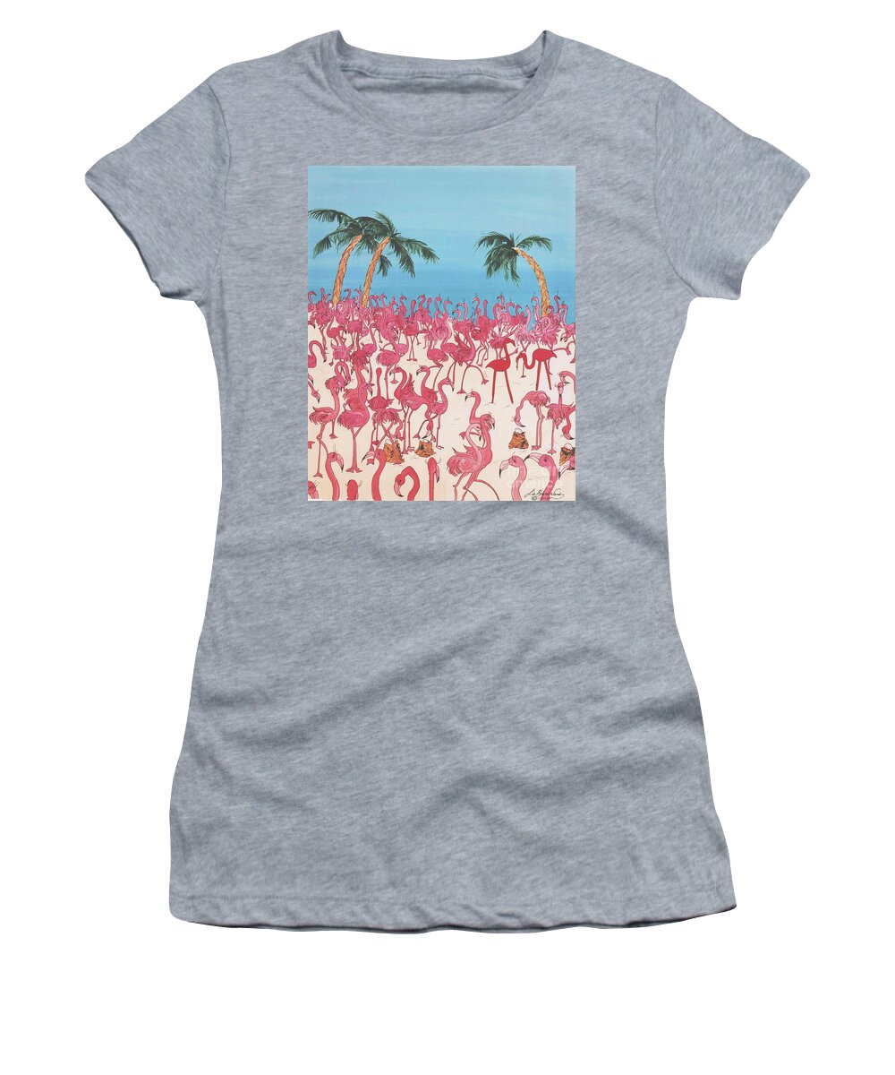 Flamingos Women's T-Shirt featuring the painting Royal Roost by Lizi Beard-Ward