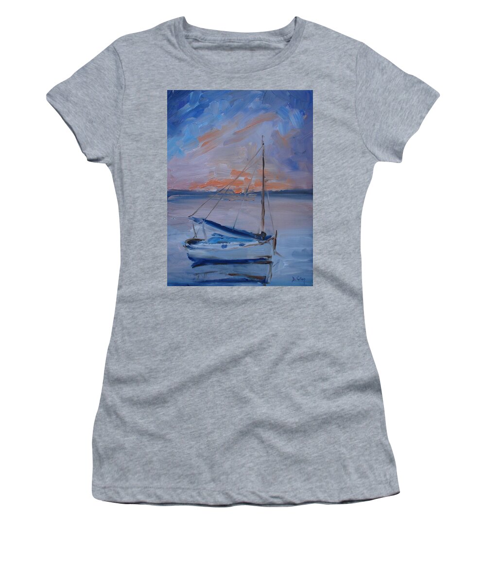 Sailboat Women's T-Shirt featuring the painting Sailboat Reflections II #2 by Donna Tuten