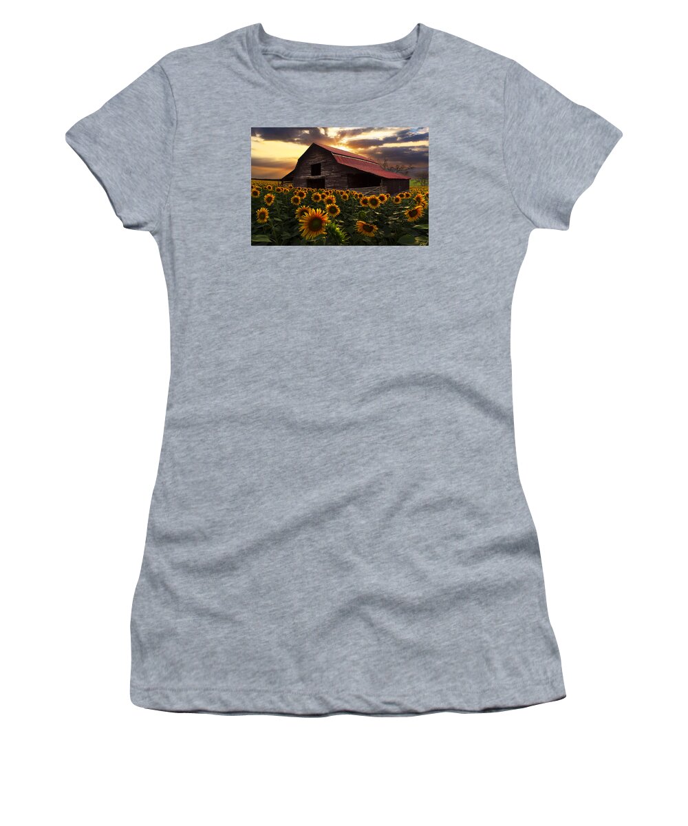 Sunflowers Women's T-Shirt featuring the photograph Sunflower Farm by Debra and Dave Vanderlaan