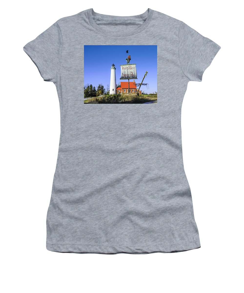 Usa Women's T-Shirt featuring the photograph Tawas Point Lighthouse East Tawas Michigan #2 by LeeAnn McLaneGoetz McLaneGoetzStudioLLCcom