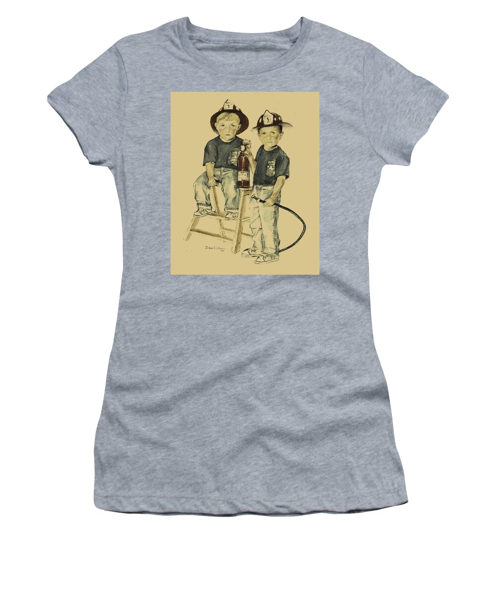  Fineartamerica.com Women's T-Shirt featuring the painting The Firefighters Sons by Diane Strain