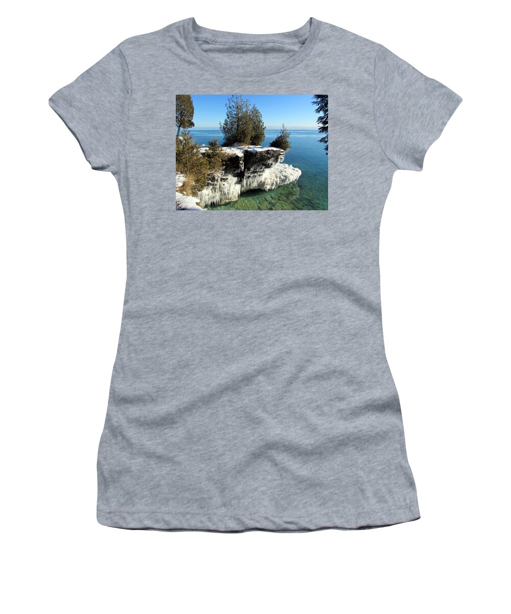 Ice Women's T-Shirt featuring the photograph Winter at Cave Point #2 by David T Wilkinson