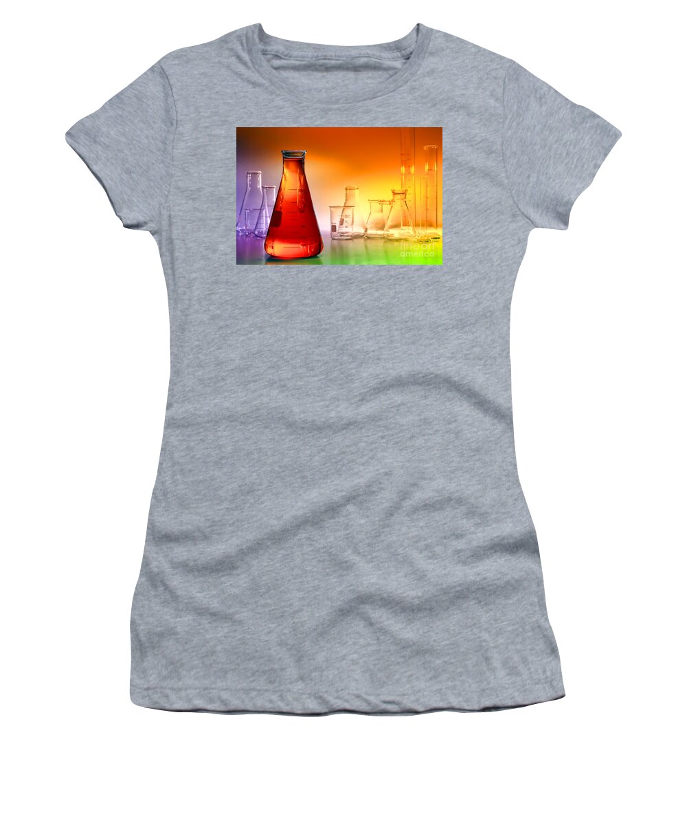 Flask Women's T-Shirt featuring the photograph Laboratory Equipment in Science Research Lab #21 by Science Research Lab