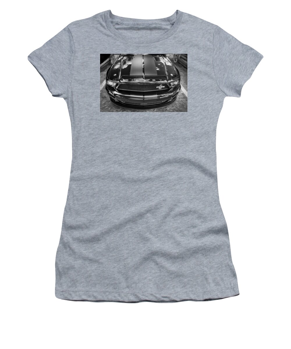 2008 Mustang Women's T-Shirt featuring the photograph 2008 Ford Shelby Mustang GT500 KR Painted BW #3 by Rich Franco