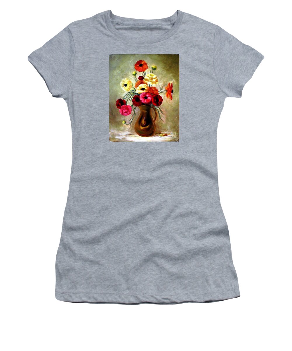 Vase Of Flowers Women's T-Shirt featuring the painting Basking in the Light by Hazel Holland