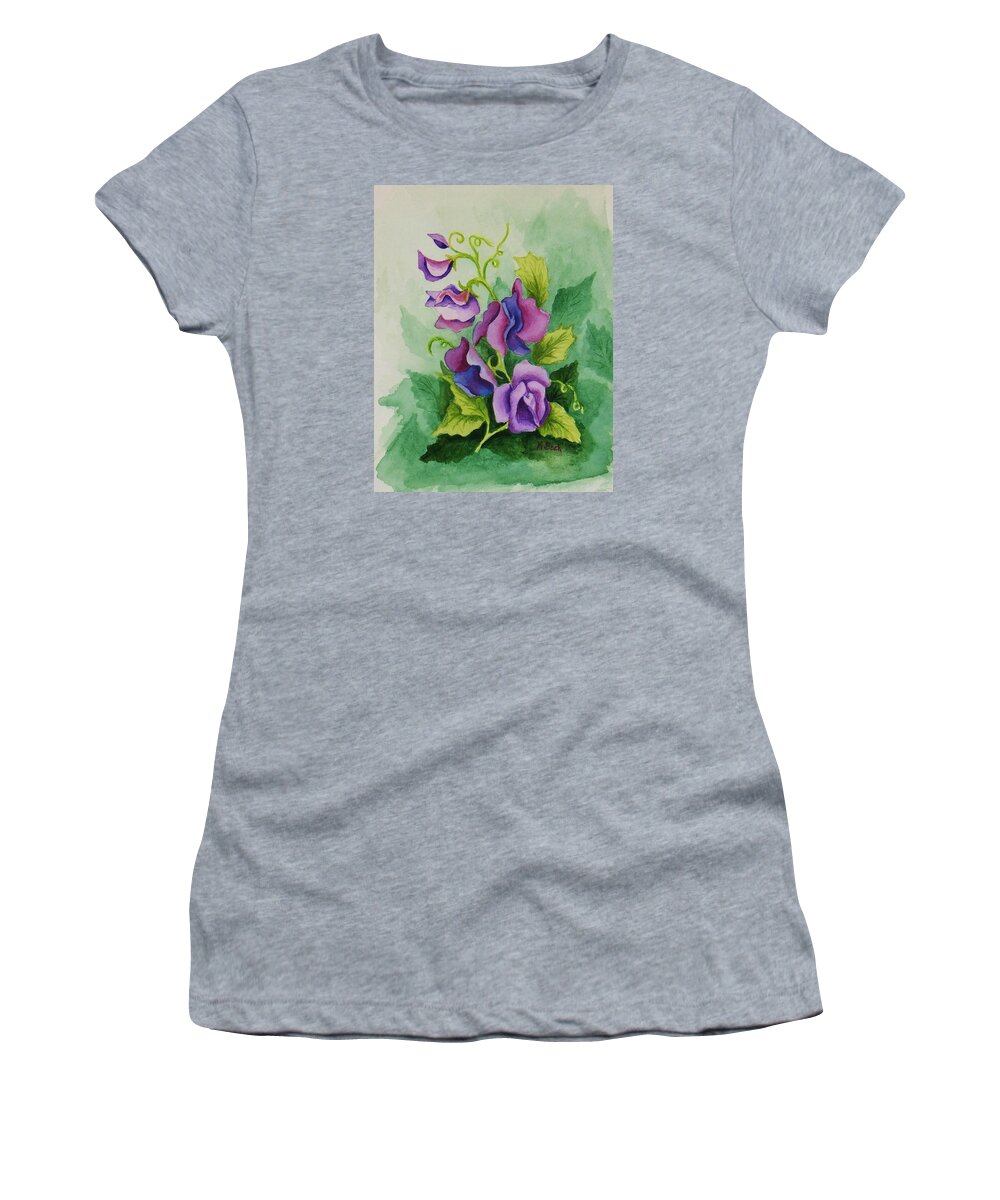 Print Women's T-Shirt featuring the painting Sweet Peas by Katherine Young-Beck