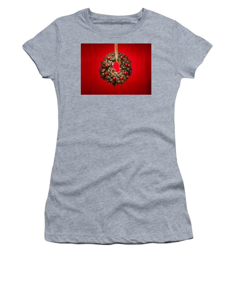 Advent Women's T-Shirt featuring the photograph Advent wreath over red background #4 by U Schade