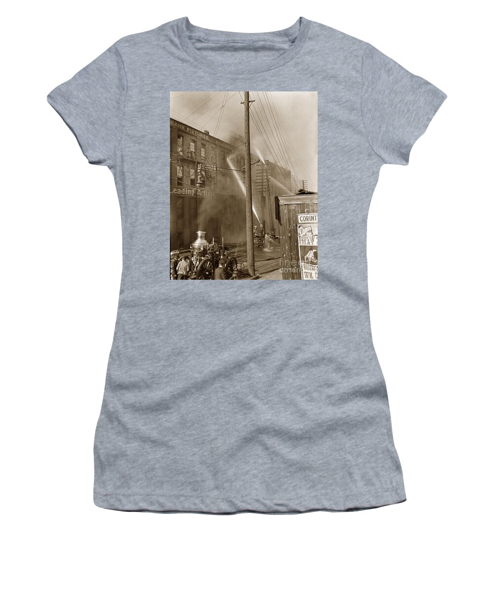 Smith Women's T-Shirt featuring the photograph Rochester Show Case Co. Fire New York State circa 1904 by Monterey County Historical Society