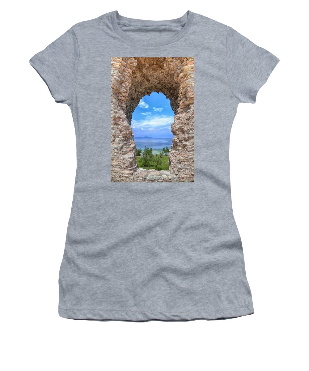 Lago Di Garda Women's T-Shirt featuring the photograph Grotto Catullus in Sirmione at the Lake Garda #5 by Gina Koch
