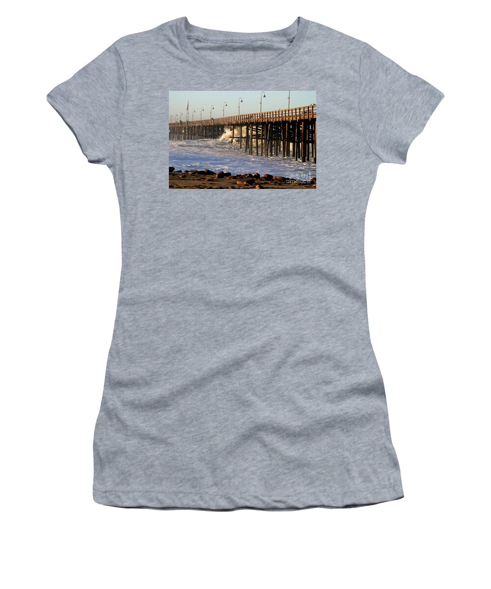 Storm Women's T-Shirt featuring the photograph Ocean Wave Storm Pier #51 by Henrik Lehnerer