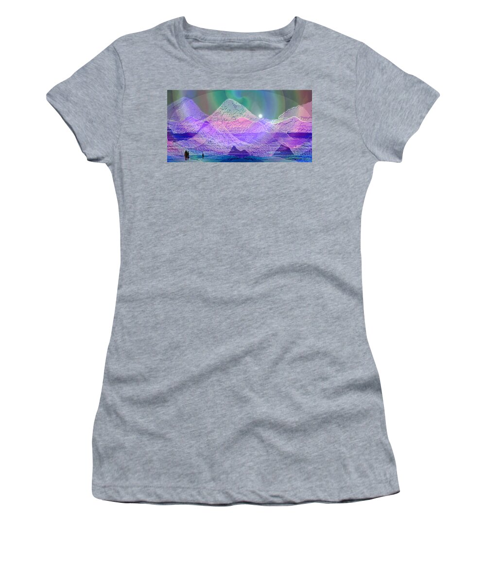 939 Women's T-Shirt featuring the painting 939 - Magic mood Mountain World by Irmgard Schoendorf Welch