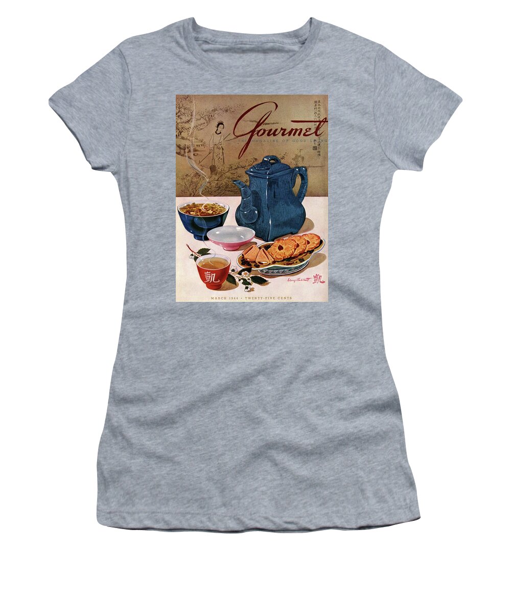 Food Women's T-Shirt featuring the photograph A Chinese Tea Pot With Tea And Cookies by Henry Stahlhut