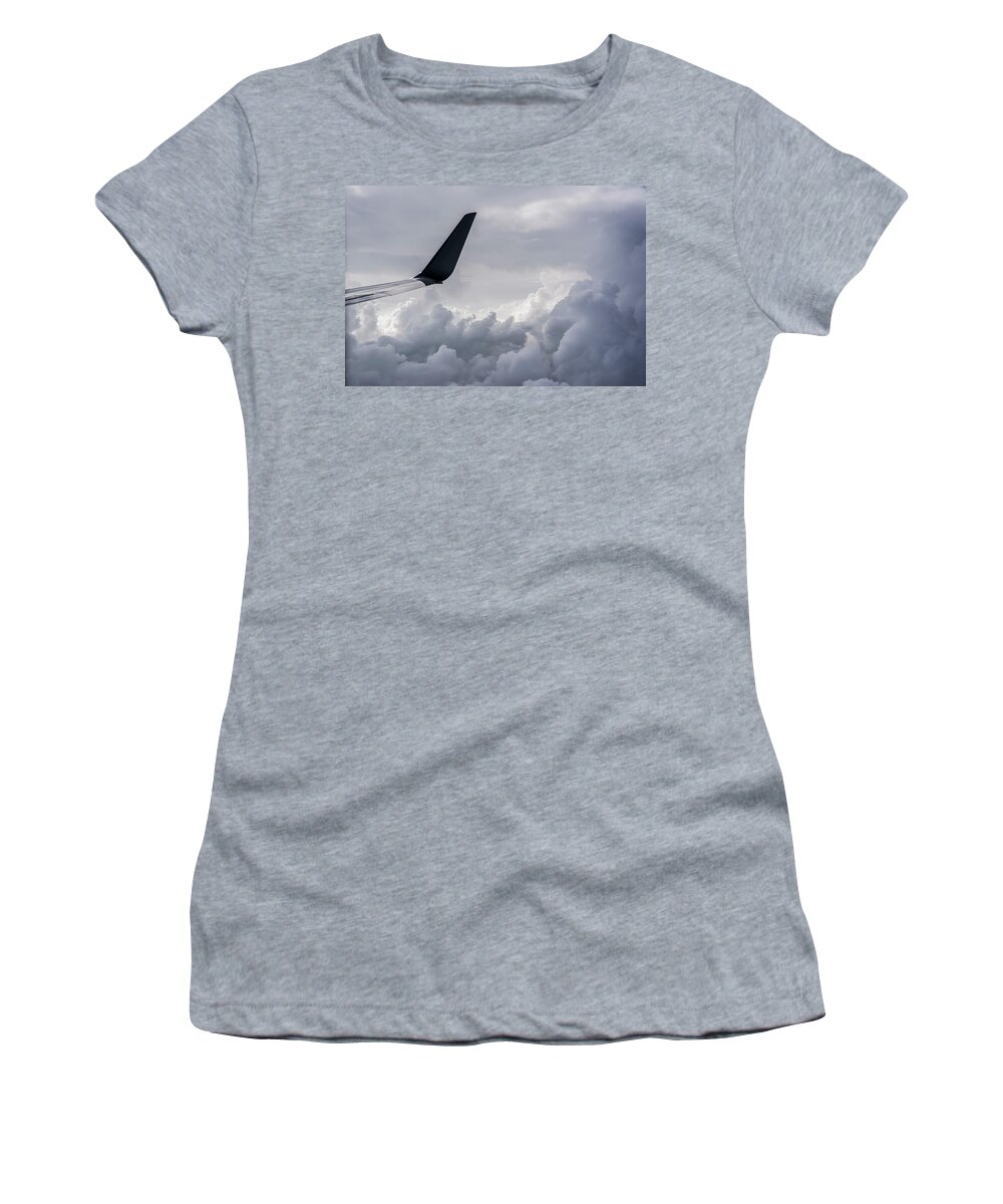 Fluffy Women's T-Shirt featuring the photograph A Commercial Jet Flies Above The Clouds by Robert L. Potts