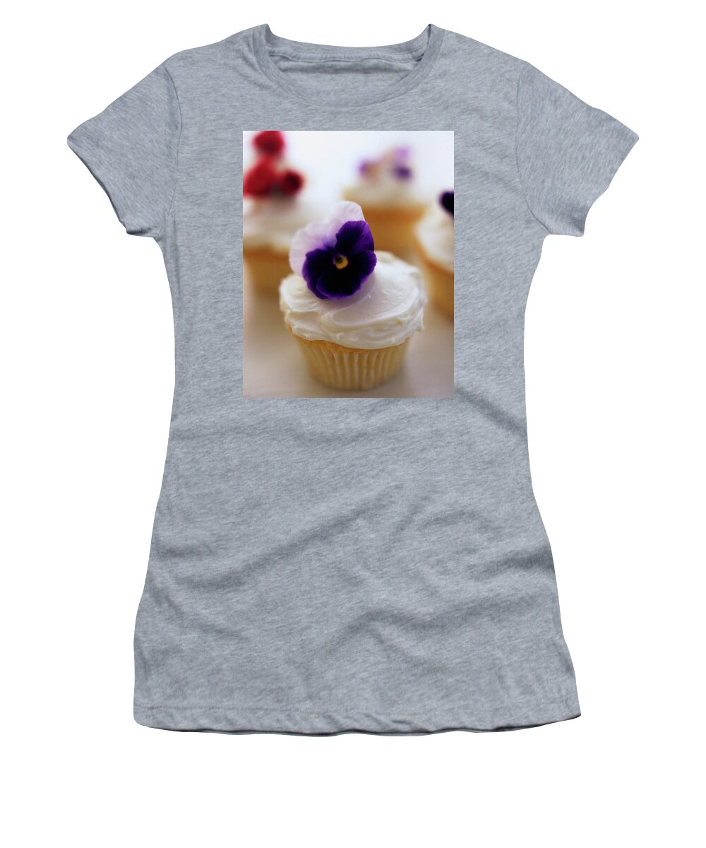 Bridal Women's T-Shirt featuring the photograph A Cupcake With A Violet On Top by Romulo Yanes
