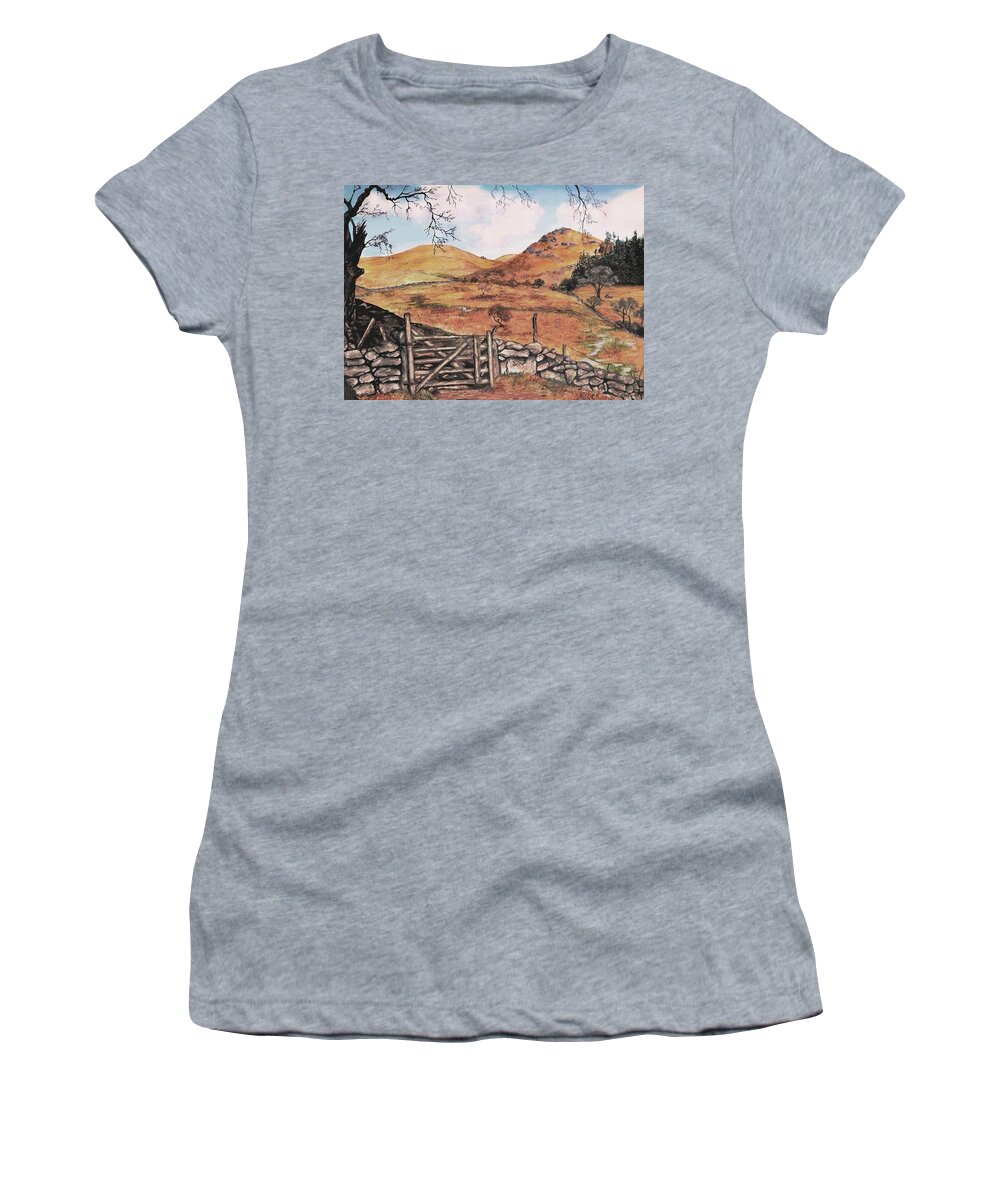 Hills Women's T-Shirt featuring the painting A Day In the Country by SophiaArt Gallery