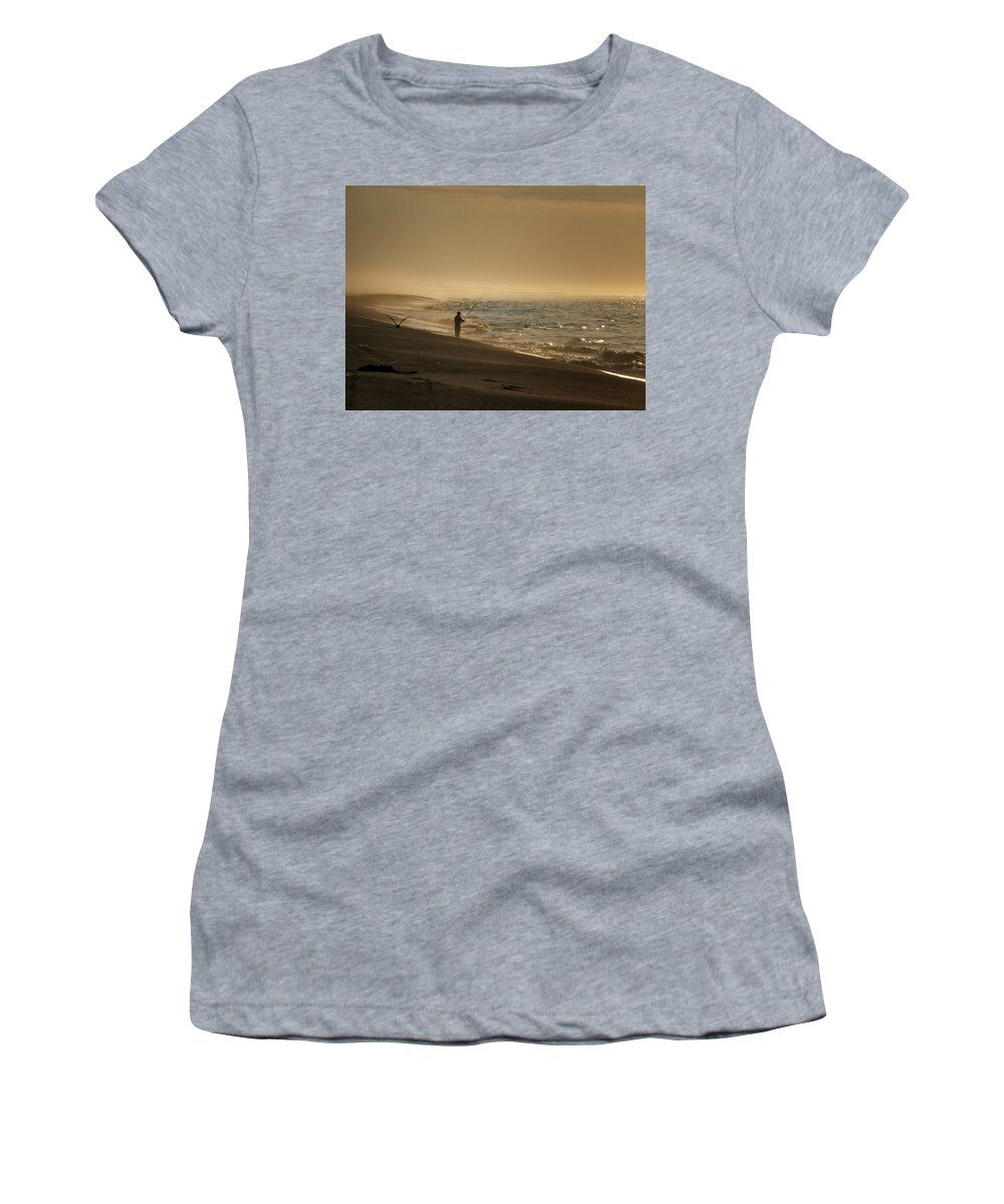 Beach Women's T-Shirt featuring the photograph A Fisherman's Morning by Gary Blackman
