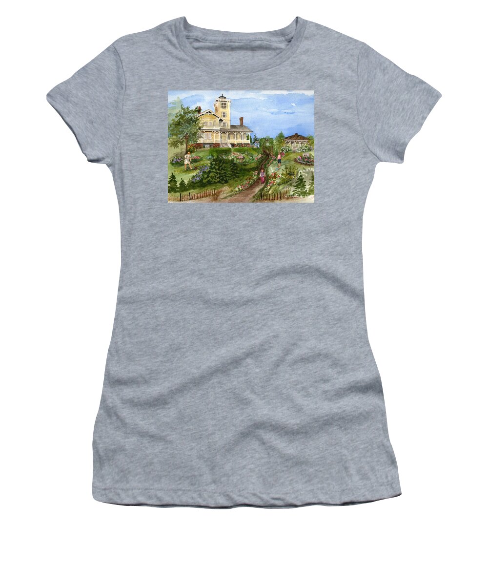 Hereford Inlet Lighthouse Women's T-Shirt featuring the painting A Garden For All Ages by Nancy Patterson