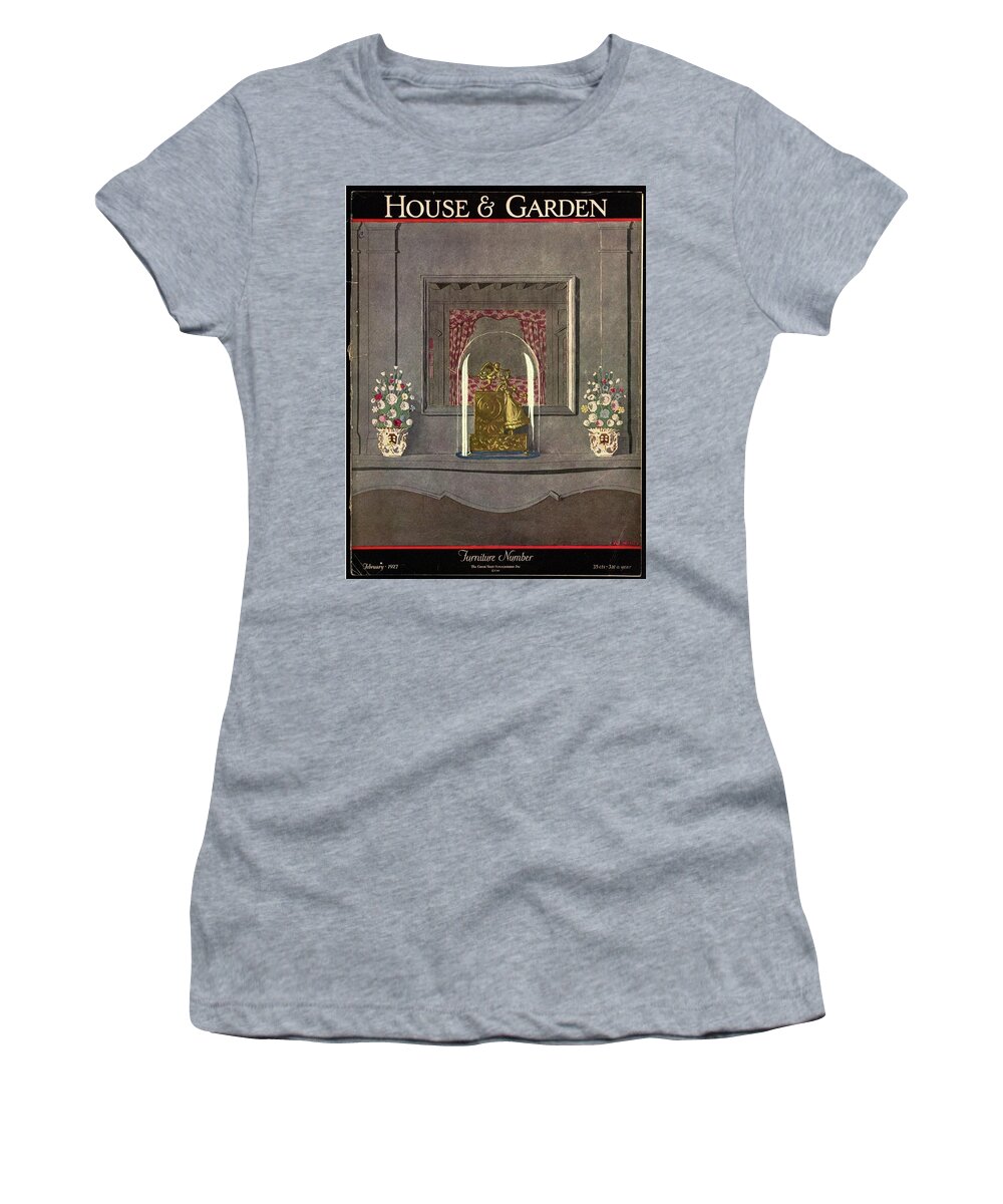 House And Garden Women's T-Shirt featuring the photograph A Gilded Mantle Clock In A Bell Jar by Andre E. Marty