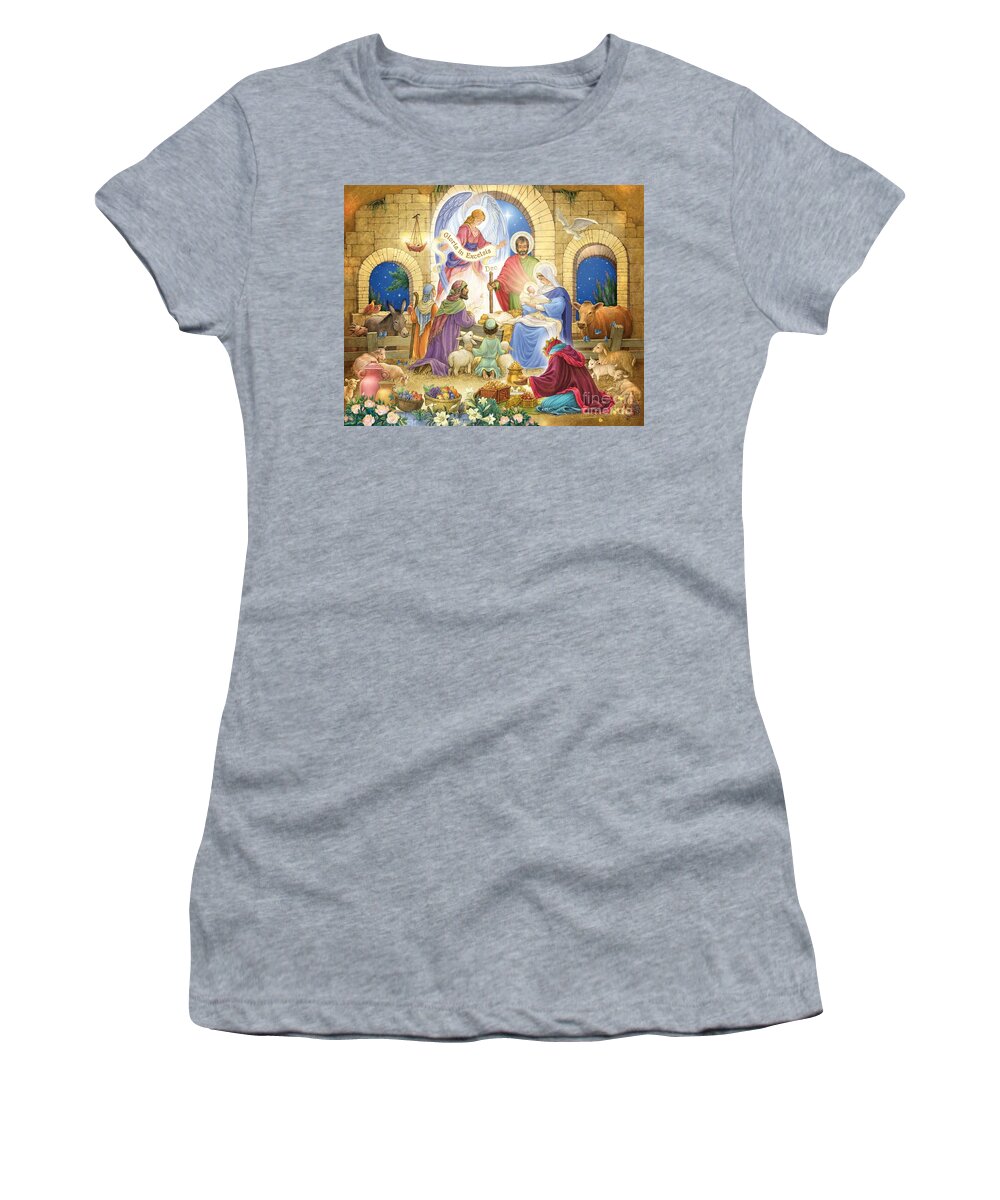 Nativity Women's T-Shirt featuring the digital art A Glorious Nativity by Randy Wollenmann