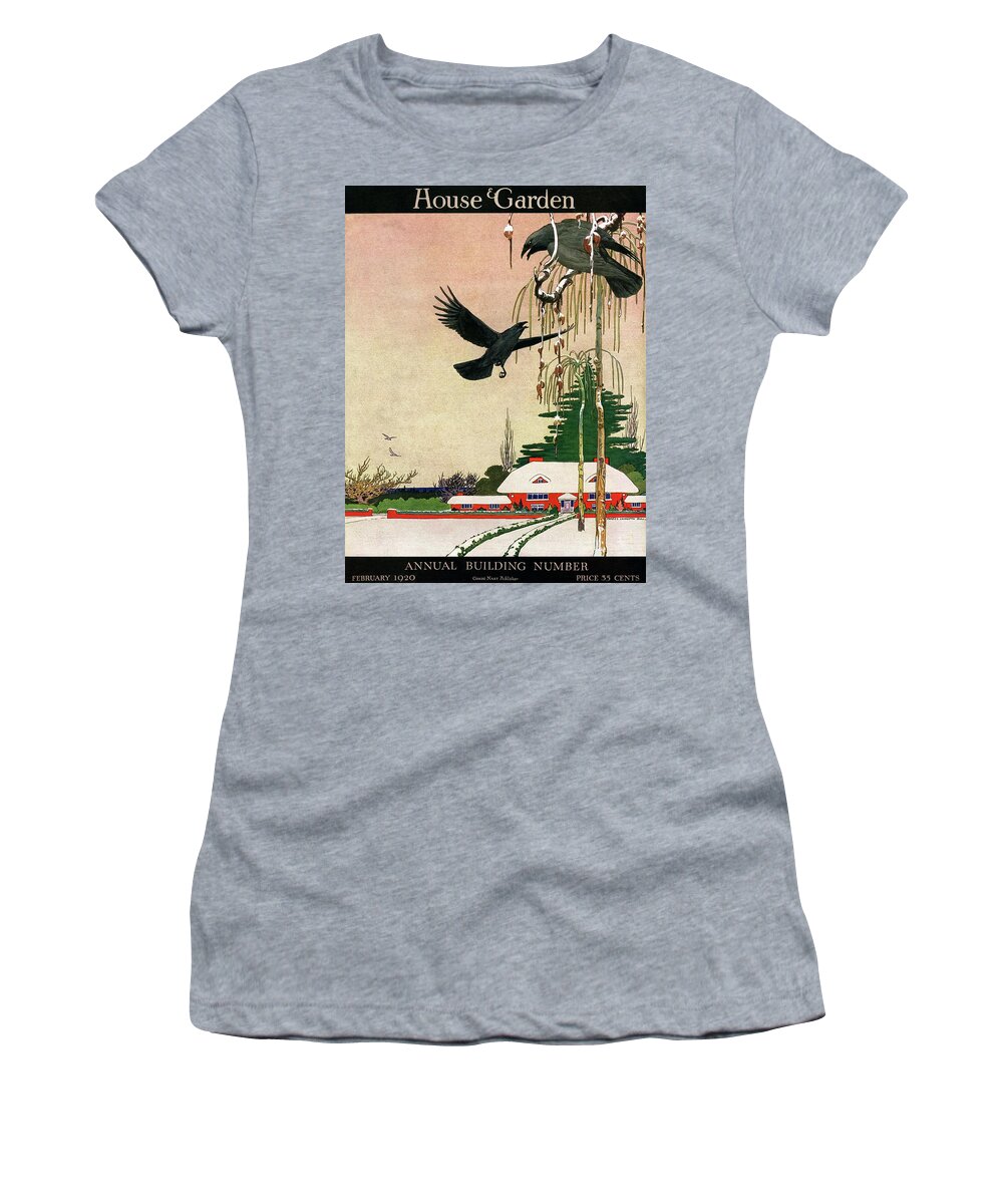 Illustration Women's T-Shirt featuring the photograph A House And Garden Cover Of Crows By A House by Charles Livingston Bull