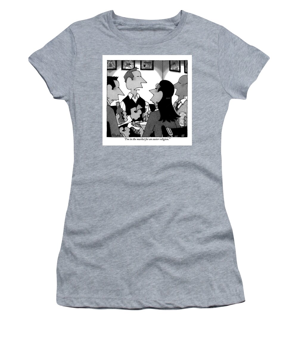 Religion Women's T-Shirt featuring the drawing A Man Talks With Another Man And Woman At A Table by William Haefeli