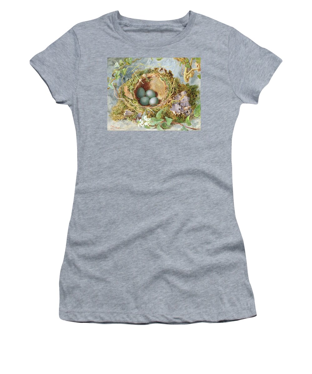Birds Women's T-Shirt featuring the painting A Nest Of Eggs, 1871 by Jabez Bligh