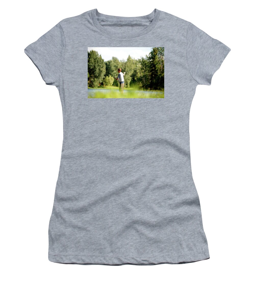 A Teenage Boy Fly Fishing In Swan River Women's T-Shirt by Jordan Siemens -  Pixels