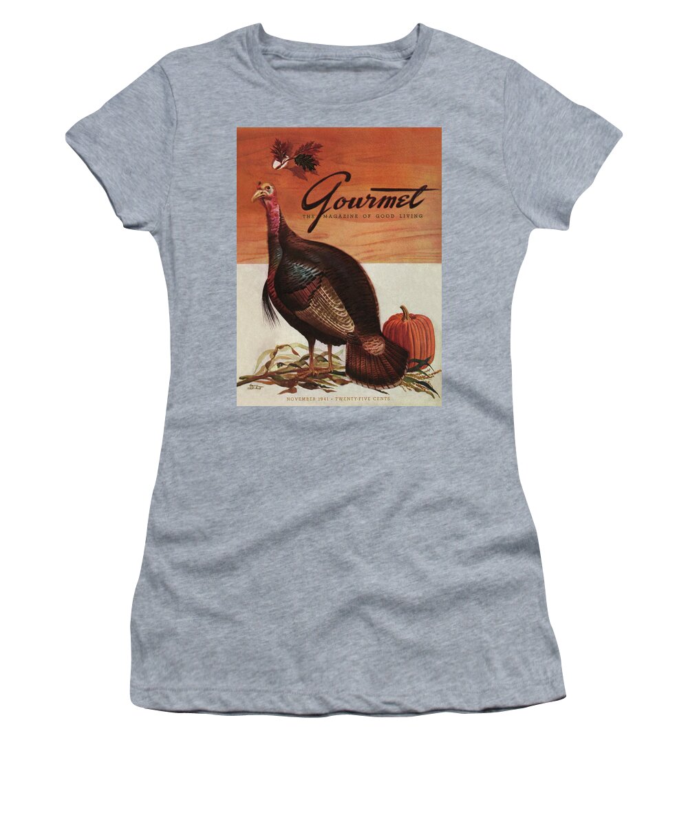 Illustration Women's T-Shirt featuring the photograph A Thanksgiving Turkey And Pumpkin by Henry Stahlhut
