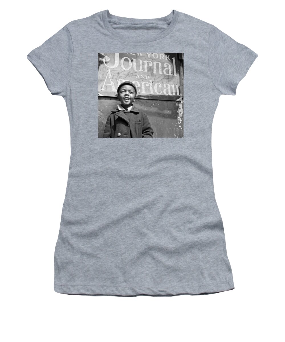 1943 Women's T-Shirt featuring the photograph A Young Harlem Newsboy by Underwood Archives